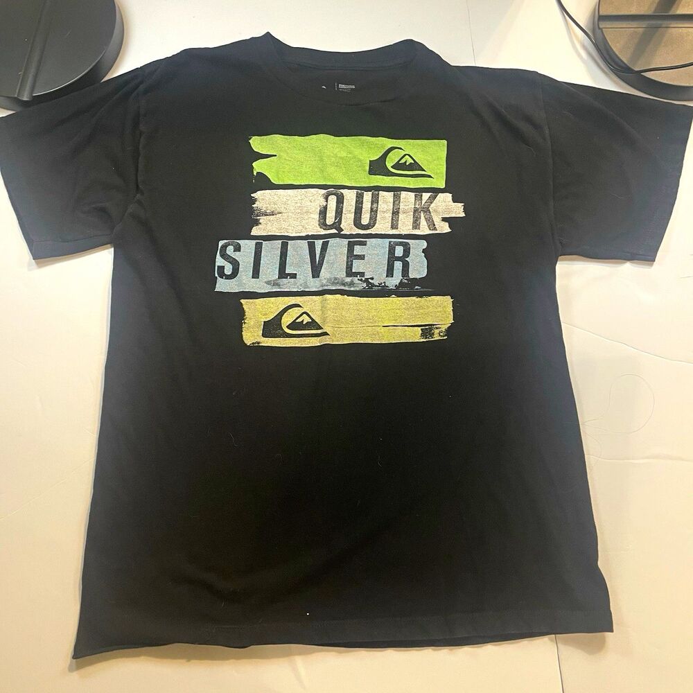 Quiksilver Boy's Black Graphic Logo Crew Neck Cotton Knit T-Shirt XL